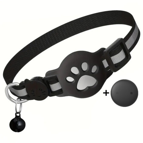 GPS-Halsband für Katzen, Echtzeit-Ortungsgerät mit reflektierendem Halsband und Glöckchen, wasserdichter Haustier-Tracker (nur mit iOS kompatibel) – Schwarz B