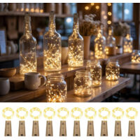 Paquete de 10 Tapones Luminosos para Botellas de Vino Blanco Cálido, 2m 20 Luces de Cadena LED, Luces de Botella DIY para Navidad y Fiesta