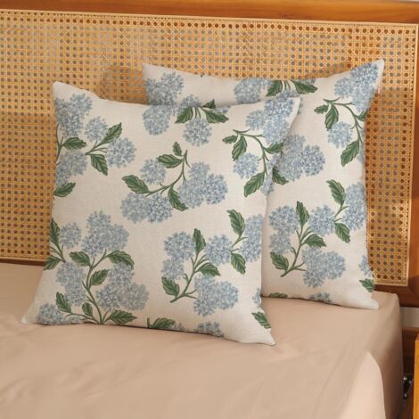 2er Set Kissenbezüge 45×45cm – Leinen mit Hortensienblumenmuster, Vintage Stil, Dekoration für Sofa, Wohn- und Außenbereich, Frühling/Sommer (1/5)