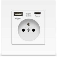 Weiße Steckdose mit USB- und Typ-C-Anschlüssen 5V 2100mA – Modern und praktisch