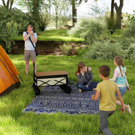 Outdoor-Teppich 182 × 274 cm, 100% Polypropylen, UV-beständig, wendbar, langlebig, wasserfest, Boho-Stil, mit Aufbewahrungstasche, für Wohnzimmer, Balkon, Garten, Terrasse, Blau-Weiß