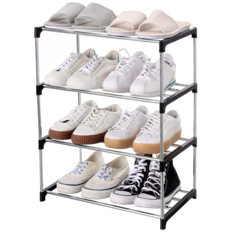 4-stöckiges Schuhregal, Aufbewahrungsschuhregal, stapelbarer Schuhschrank, für 8 Paar Schuhe, platzsparend (1/5)