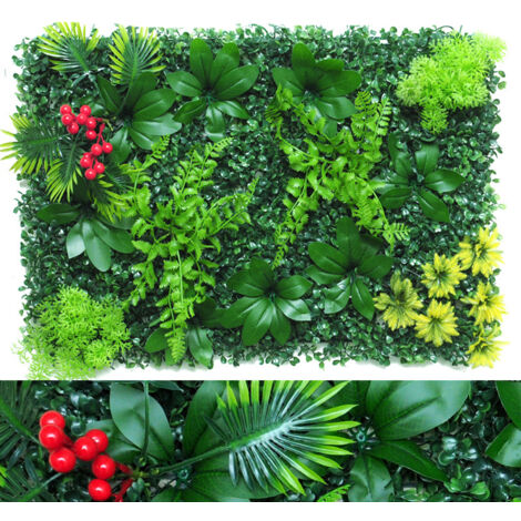 Künstliche Außenpflanzenwand 60×40 cm – Pflanzenpaneel mit UV-Schutz, Landschaftsdekoration für Balkon und Garten