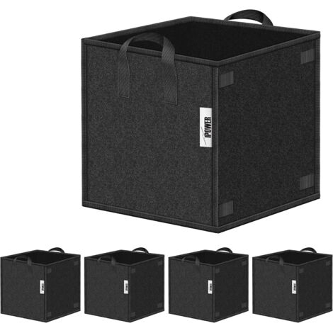 Quadratische Pflanzsäcke 7 Gallonen – Vliesstoff-Töpfe für Pflanzen & Gemüse, Pflanzsack mit Griffen, 5er Set, Schwarz, Hochbelastbar