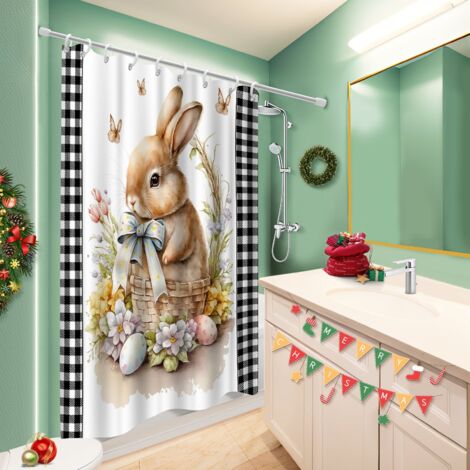 Voile de douche fluide en polyester 180x180 bordure lestée bâche de douche pour adapté aux animaux domestiques (1/5)