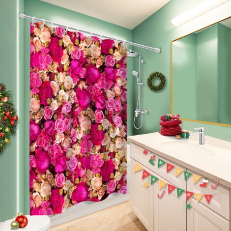 Ensemble rideau de douche polyester avec anneaux 180x180 antifongique rideau imperméable pour célibataire actif (1/5)