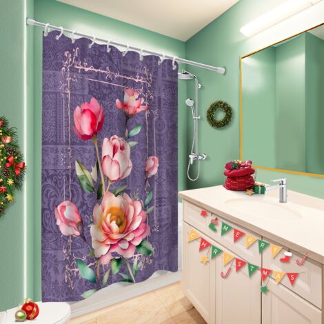 Ensemble rideau de douche polyester avec anneaux 180x180 léger bâche de douche pour hôtel / airbnb (1/5)