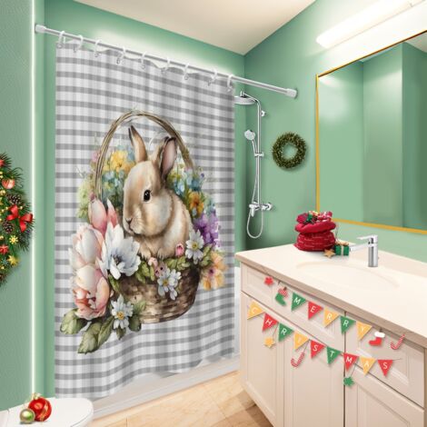 Rideau de bain en polyester 180x180 poids aux ourlets polyester pour salle de bain pour personne allergique (1/5)
