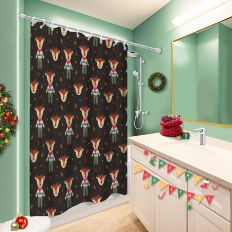 Ensemble rideau de douche polyester avec anneaux 180x180 résistant rideau imperméable pour votre chalet à la montagne (1/5)