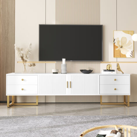 Niedriger TV-Schrank mit strukturierter Tür – TV-Schrank mit Schubladen, goldenen Griffen und Füßen (1/5)