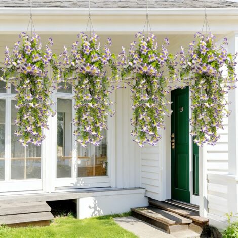 Künstliche Außen-Petunien 4 Stück, UV-Beständig, Hängend, Garten-, Balkon- Und Terrassendekoration, Farbe Hell-Lila