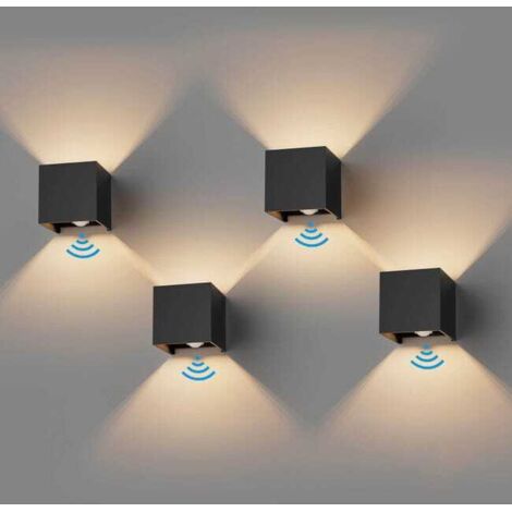 4er Pack 12W Würfel-LED-Wandleuchten – Bewegungsmelder, IP65, warmweiß