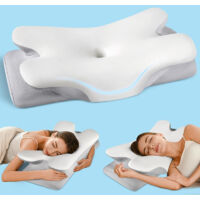 Ergonomisches orthopädisches Kopfkissen / Memory Foam Nackenkissen – atmungsaktiv, lindert Nackenschmerzen, Seitenschläferkissen, weich & komfortabel, grau