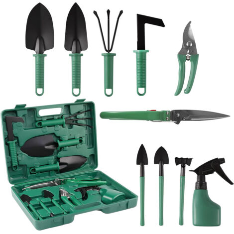 Set de 10 Herramientas de Jardinería con Estampado Floral – Herramientas de jardín ergonómicas con pala, rastrillo, tijeras de podar y pulverizador, útiles manuales duraderos (1/5)