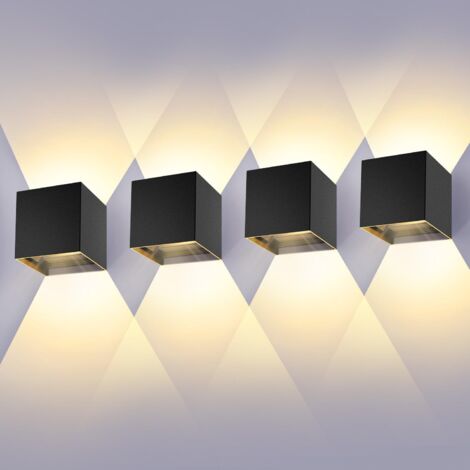 Paquete de 4 Apliques de Pared LED 12W Ajustables – Iluminación arriba/abajo, negro, IP65