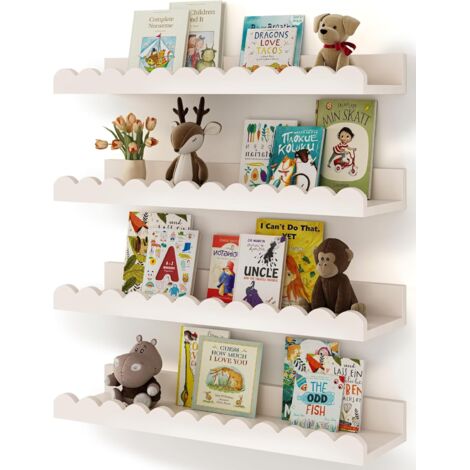 Paquete de 4 Estantes de Pared para Libros Infantiles – Estantes flotantes de madera festoneados para habitación de bebé y niños (1/5)