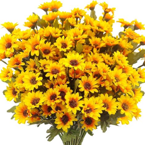 Composizione Floreale di Margherite Artificiali, Mazzo di 5 Fiori Finti Realistici, Decorazione per Casa, Ufficio, Giardino e Tavolo da Pranzo (Vaso Escluso)