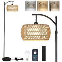Curvo Lampada Da Terra Con Telecomando di controllo, Dimmerabile Lampada Da Terra A LED, 3 Temperatura di colore, lampada verticale con Rattan e tessuto doppio tamburo di Copertura, Adatto Per Soggior