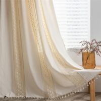 Tenda Semitrasparente con Motivo Patchwork, Stile Boho con Frange e Bordure, Tenda Vintage per Soggiorno e Camera da Letto, Decorazione Finestre Retrò,150×240cm