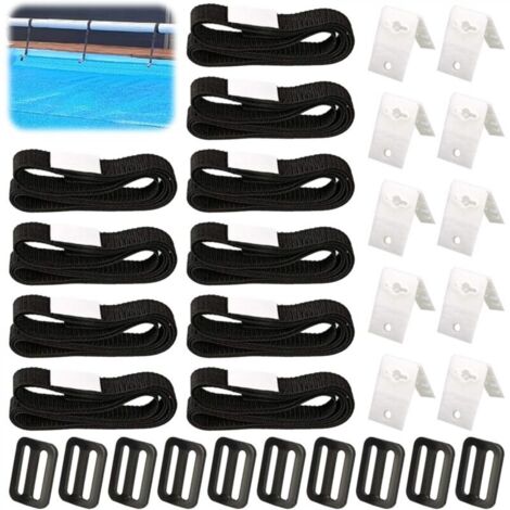 Fixation pour Bâche Solaire de Piscine,10 Pièces Kit de Sangles de Couverture Solaire,Sangles de Fixation,Pinces,Boucles (1/5)