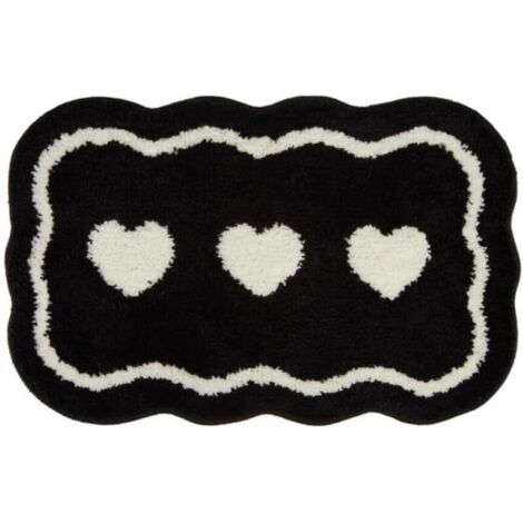 Tapis de salle de bain noir et blanc en forme de cœur, paillasson d'entrée antidérapant, absorbant, lavable en machine (1/4)