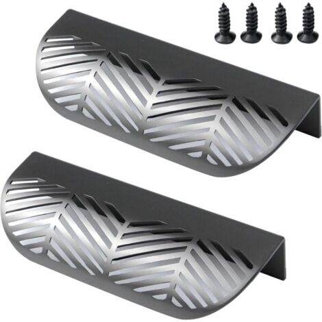 Lot de 2 poignées décoratives en forme de feuille pour meubles, tiroirs, portes, avec vis de montage, gris (1/5)