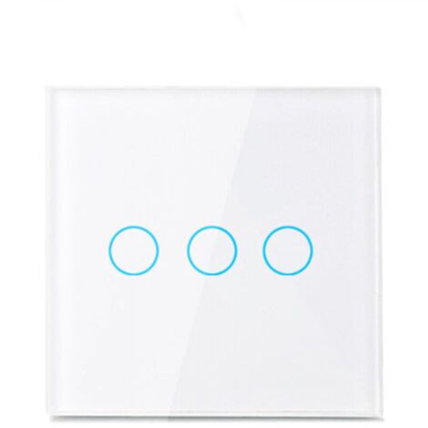 Interrupteur tactile blanc à 3 voies, 86 mm x 86 mm x 35 mm, un interrupteur à capteur tactile pur avec panneau en verre, interrupteur d'éclairage. (1/5)