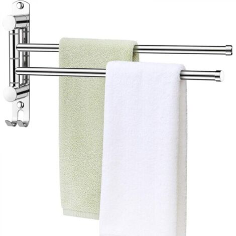 Porte-Serviettes Salle de Bain avec 2 Barres 180°Rotatives Sèche-Serviettes en Acier Inoxydable SUS304 Porte Serviette Murale Sèche-Serviettes pour Salle de Bain (1/5)
