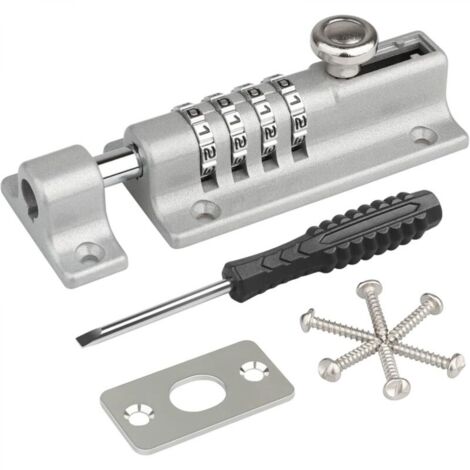 Serrure à combinaison, [Version Premium] Serrure de porte à code, Serrure à combinaison étanche à 4 chiffres avec vis de fixation de sécurité pour armoire, abri de jardin, Argent (1/5)