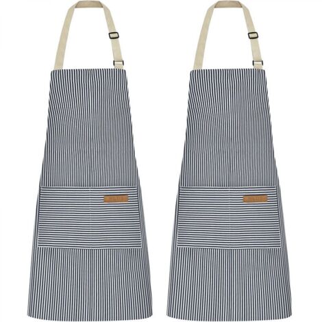 Tabliers à fines rayures bleues, 6875cm, lot de 2, tabliers à tour de cou ajustable pour restaurants et cuisines. (1/5)