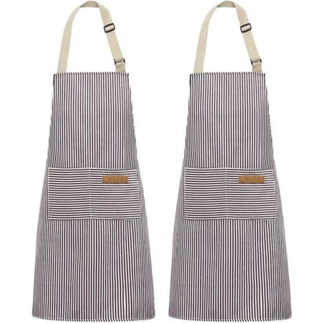 Tablier gris à fines rayures, 6875cm, ensemble de 2 pièces, tour de cou ajustable, convient pour la salle à manger et la cuisine. (1/5)