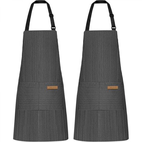 Tablier noir à fines rayures, 6875cm, ensemble de 2 pièces, tablier à tour de cou ajustable pour la salle à manger et la cuisine. (1/5)