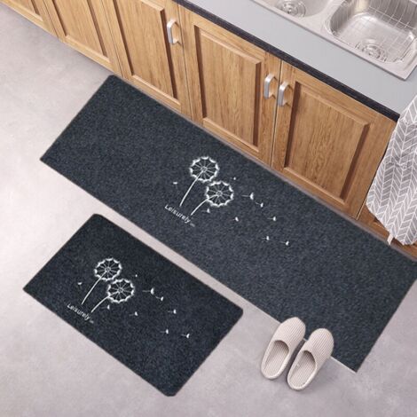 Tapis de cuisine, noirs, 4060cm + 40120cm (2 pièces), tapis de salle de bain, tapis d'entrée, tapis antidérapants, tapis d'entrée et de salon. (1/5)