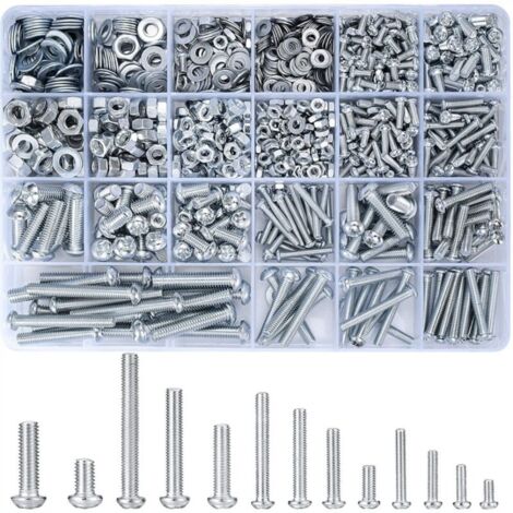 Kit de classification de vis, boulons et écrous, argent, 1080 pièces, ensemble de vis à tête ronde fendue Phillips M3/M4/M5/M6 (1/5)