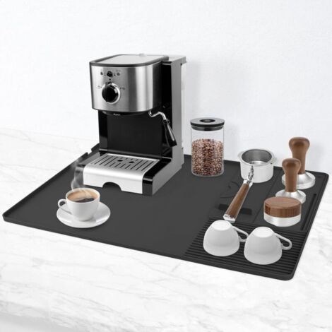 Tapis à café en silicone avec égouttoir amovible, accessoire pour bar à café, compatible avec cafetière et machine à expresso, noir (1/5)