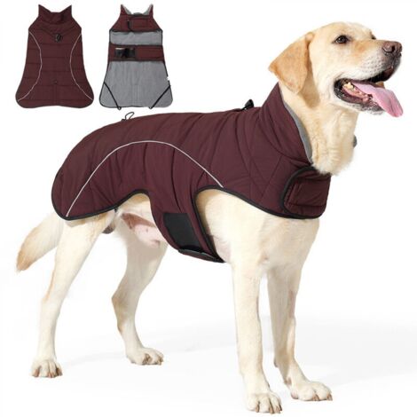 Manteau rembourré en coton rouge foncé pour chiens, taille XXL, tour de poitrine 72-83 cm, épais et imperméable. (1/5)
