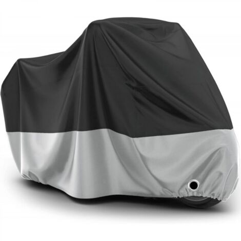Housse de moto imperméable, tissu Oxford anti-poussière, anti-UV, coupe-vent et anti-soleil, 245 x 105 x 125 cm, noir + argent (1/5)