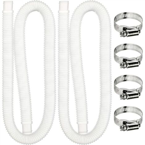 Tuyau de rechange pour filtre de piscine, 1,5 m avec 4 colliers de serrage métalliques, pour piscines hors sol, lot de 2 (transparent) (1/5)