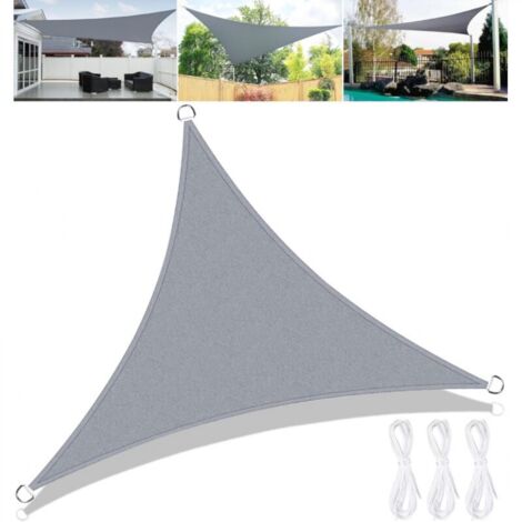 Voile d'ombrage Triangulaire 3x3x3m,Terrasse Imperméable Voile d'ombrage,Résistant Aux UV,Voile d'ombrage Jardin pour en Plein air avec Corde,Gris (1/5)