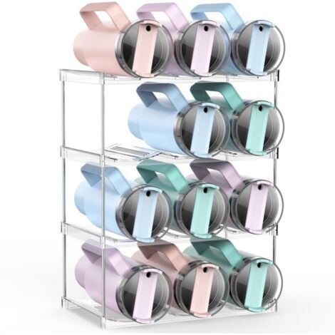 Porte-bouteilles d'eau blanc 34,29 x 19,81 x 44,7 cm 1 boîte de rangement en plastique à 3 maillons et 4 couches, porte-bouteilles d'eau empilable (1/5)