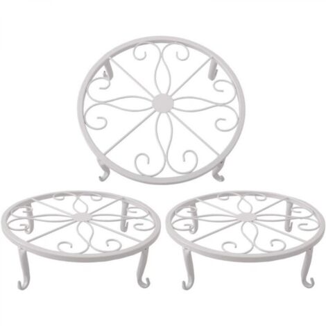 Support de pot de fleurs blanc 23 x 23 x 11,5 cm, support de plantes succulentes en fer rétro pour intérieur et extérieur, 3 pièces (1/5)