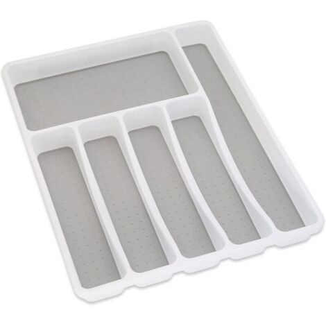 Range-couverts 6 Compartiments Rangement Tiroir Cuisine 41 x 33 x 5 cm,Couche Antidérapante,Blanc/ Anthracite (1/3)
