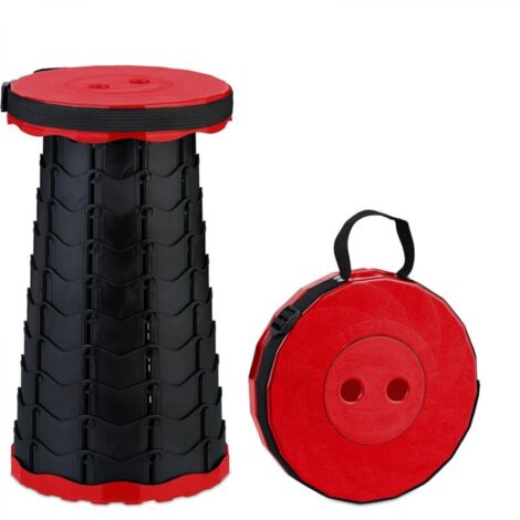 1 tabouret télescopique noir et rouge (252540cm), réglable, avec bretelles et assise rétractable (1/5)