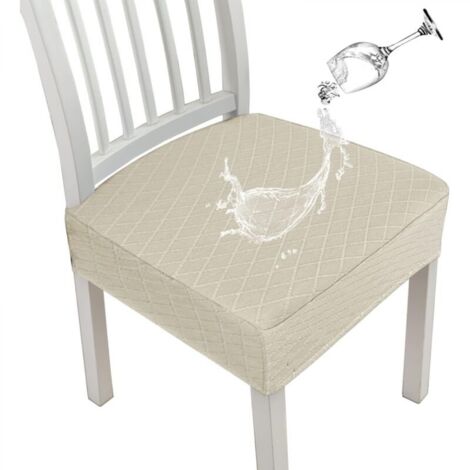 Lot de 6 housses de siège de chaise de salle à manger beiges à motif de losanges, 35 x 35 x 5 cm, housses de chaise de cuisine extensibles (1/5)
