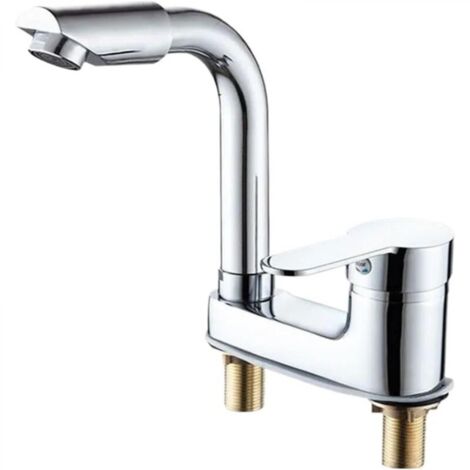 Robinet de salle de bain à deux trous en alliage de zinc avec valve en céramique et aérateur intégré (1/4)