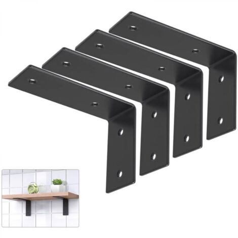 Lot de 4 supports en L robustes, 5 x 3 x 1,8 pouces, supports d'étagère en acier inoxydable, étagères flottantes murales, quincaillerie incluse, noir (1/5)