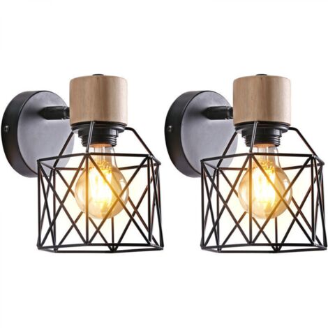 Applique Mural Industrielle Lot de 2 Eclairage Mural Vintage en Métal E27 Lampe de Mur Luminaire Intérieur Industrielle pour Bar Salon Restaurant Café Couloir -Noir (1/5)