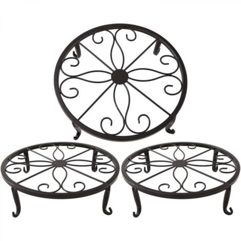 Support de pot de fleurs noir 23 x 23 x 11,5 cm, support de plantes succulentes en fer, support de plantes rétro d'intérieur et d'extérieur, 3 pièces (1/5)