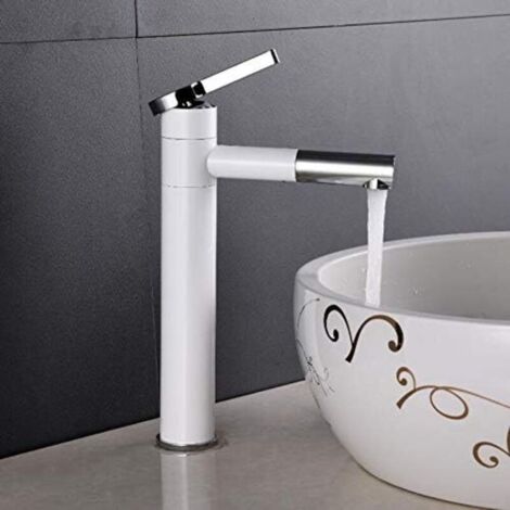 Robinet pivotant + poignée ou pour salle de bain, robinet de lavabo élégant, blanc, haut (1/5)