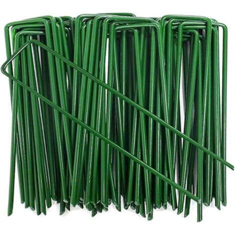 Piquets à gazon verts, 3 mm 30 150 mm, 100 piquets à gazon antirouille pour fixer les clôtures, les tentes et les tissus imperméables. (1/5)